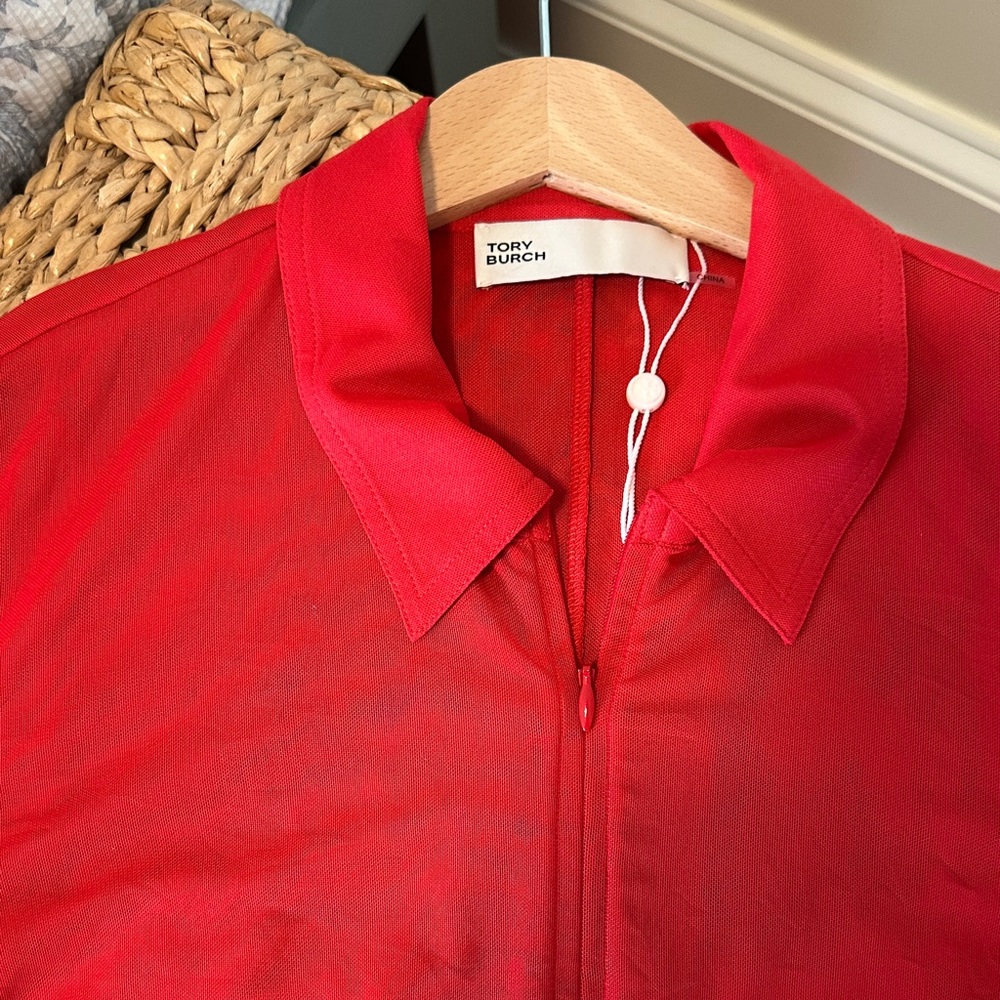 Tory Burch Vibrant Red half zip Shirt - Picture 3 of 4